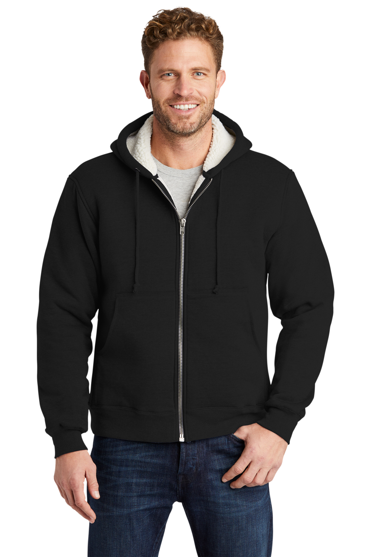 eipogp Men's Fleece Zip Sweatshirt with Hood,Warm Sherpa Lined Long Sleeve Big & Tall Fleece Hoodie for Outwear Pocket Coat 