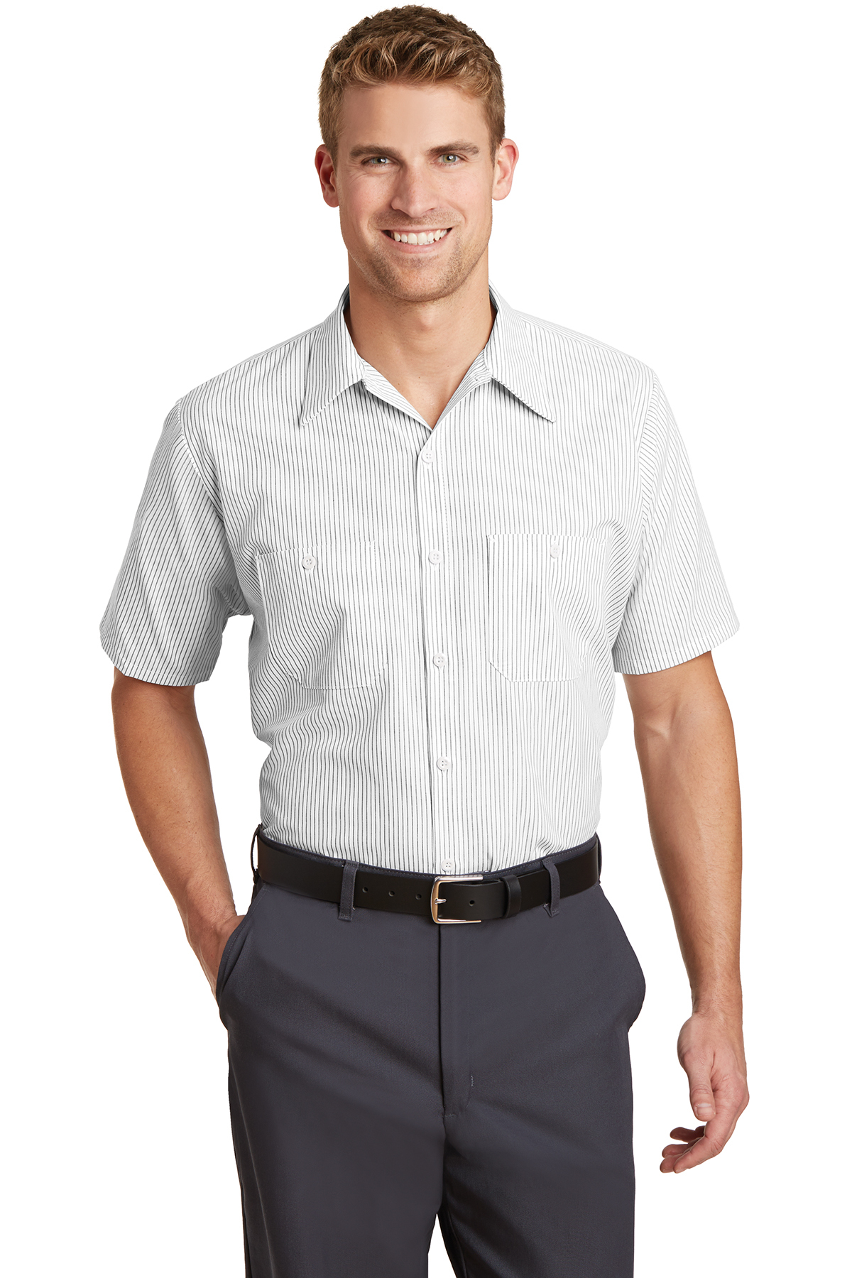 Red Kap Short Sleeve Striped Industrial Work Shirt | Product | SanMar