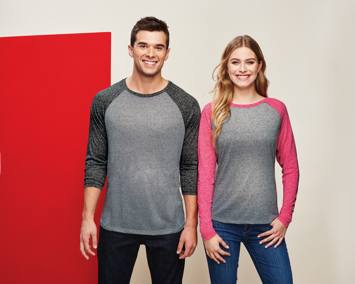 District - Young Mens Microburn 3/4-Sleeve Raglan Tee | Product | SanMar