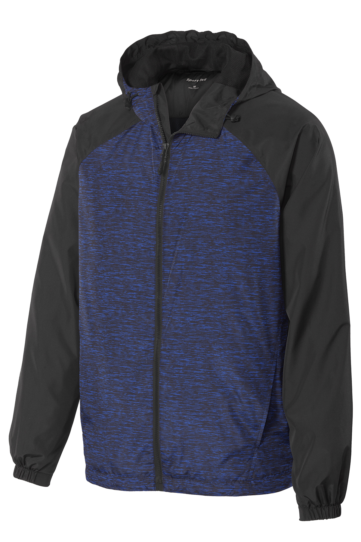 SportTek Heather Colorblock Raglan Hooded Wind Jacket Product SanMar