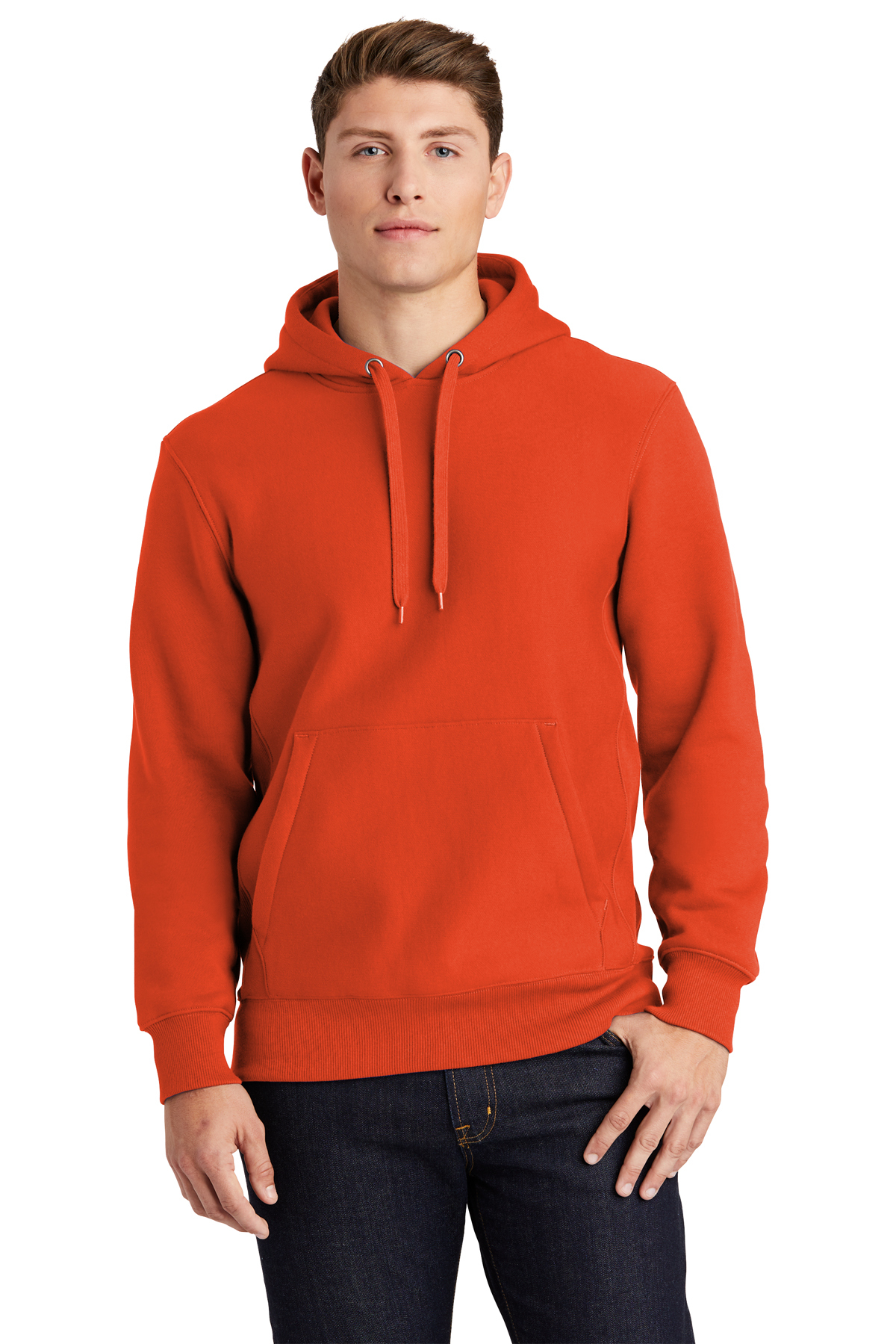 Gildan Men's Rib Knit Pouch Pocket Hooded Sweatshirt, Red, Large
