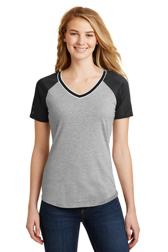 District® Juniors Mesh Sleeve V-Neck Tee | Specialty | T-Shirts | SanMar