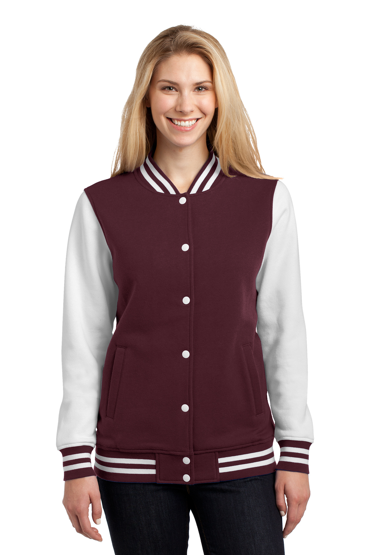 Sport Tek Ladies Fleece Letterman Jacket Product SanMar