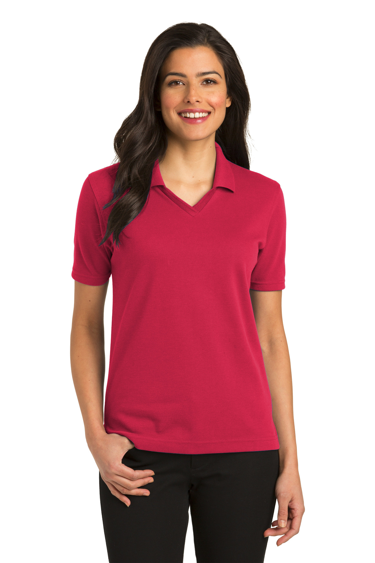 Port Authority Ladies Rapid Dry Tipped PoloL Red/Jet Black L454 