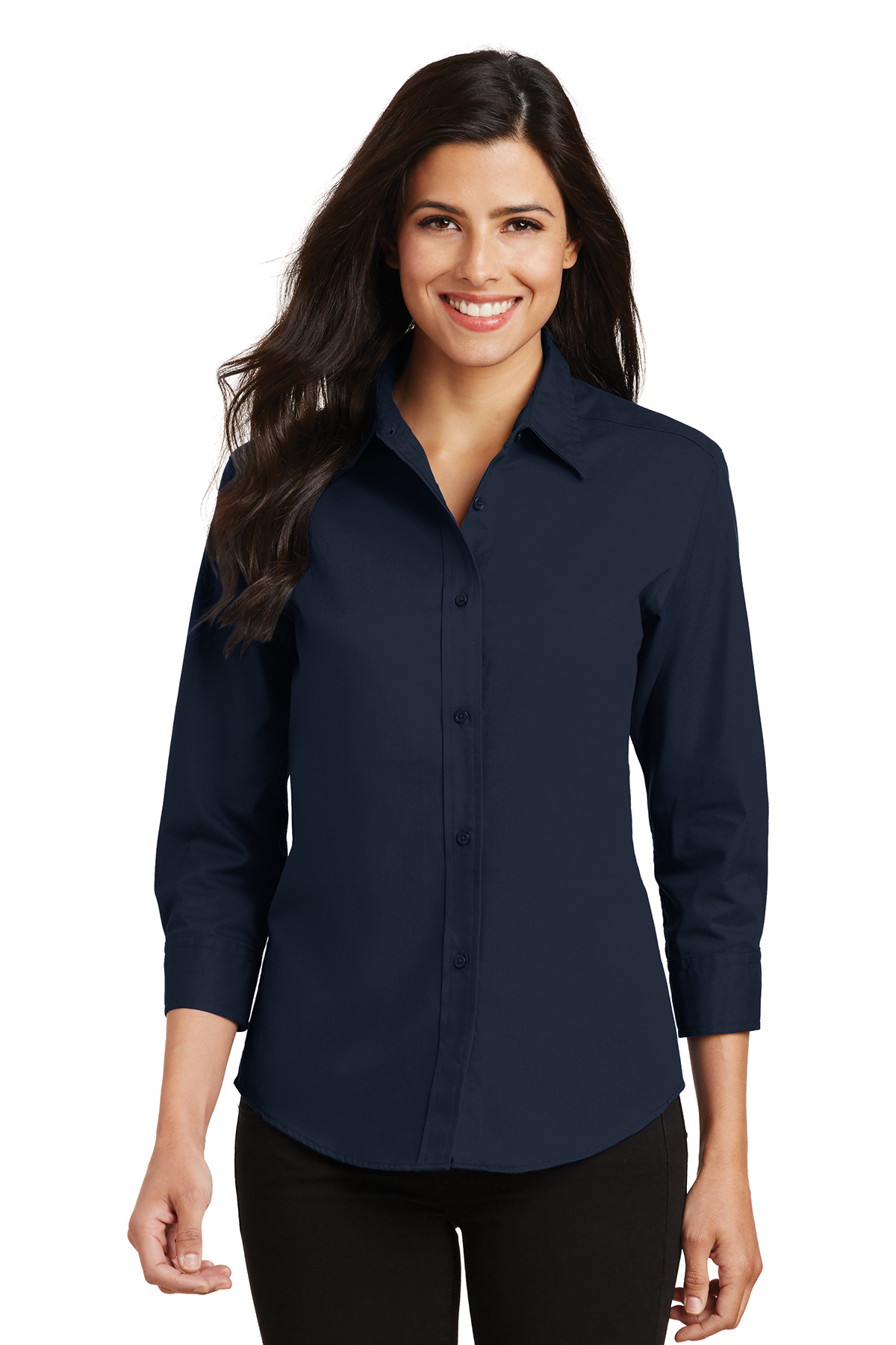 Womens navy blue dress shirt deals