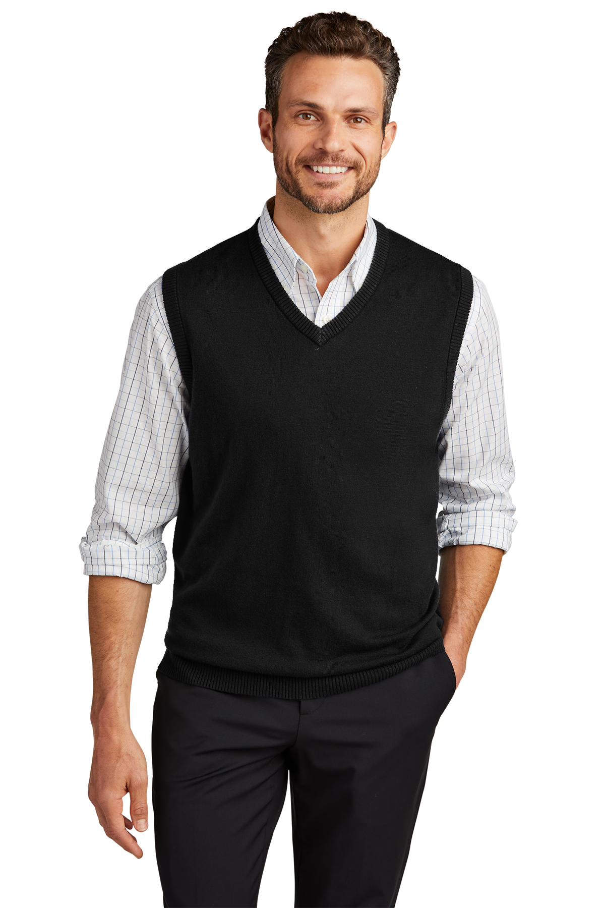 Rib-knit Sweater Vest - Dark brown/white - Ladies