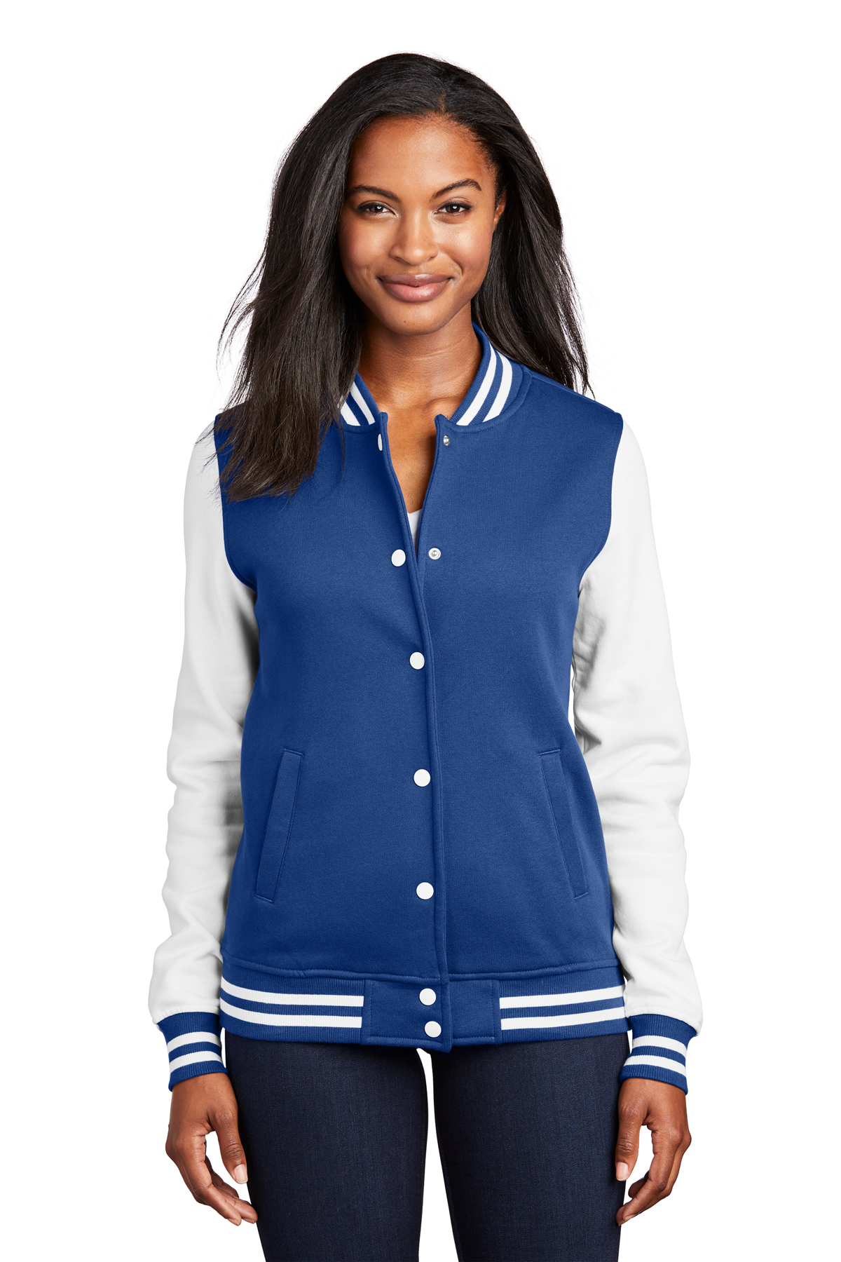 Royal Blue Cotton Fleece Varsity Jacket