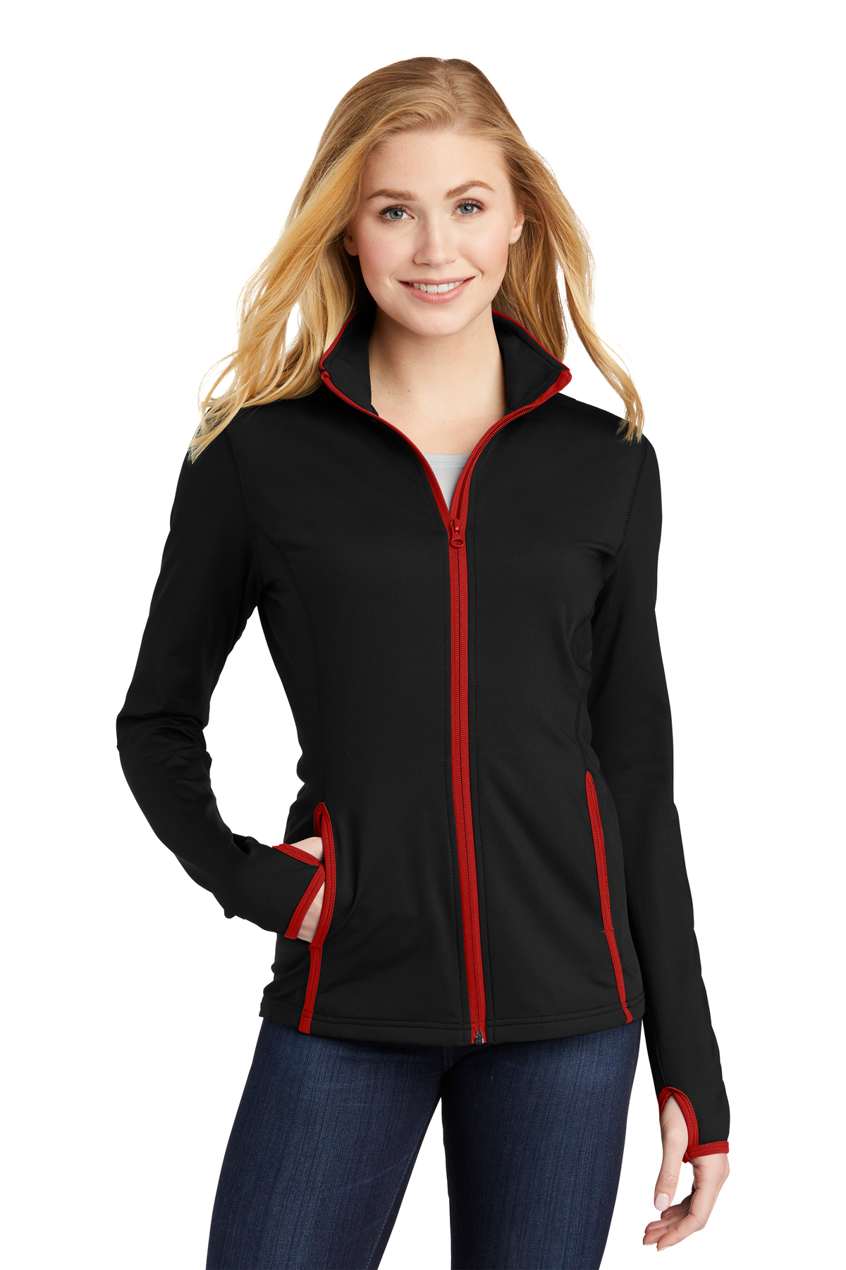Sport-Tek Ladies Sport-Wick Stretch Contrast Full-Zip Jacket 