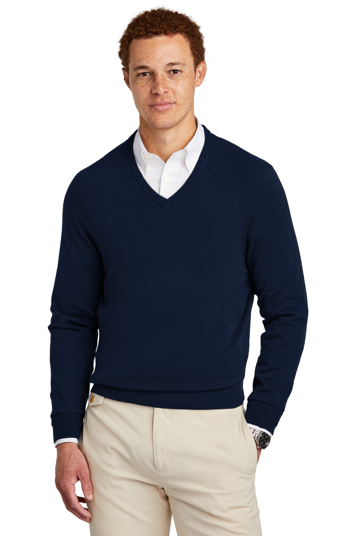 Brooks Brothers Cotton Stretch V-Neck Sweater | Product | SanMar